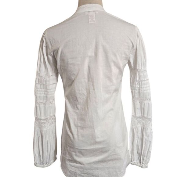 Sundance White Button-Up Boho Blouse with Pleated Details Top - Picture 4 of 6